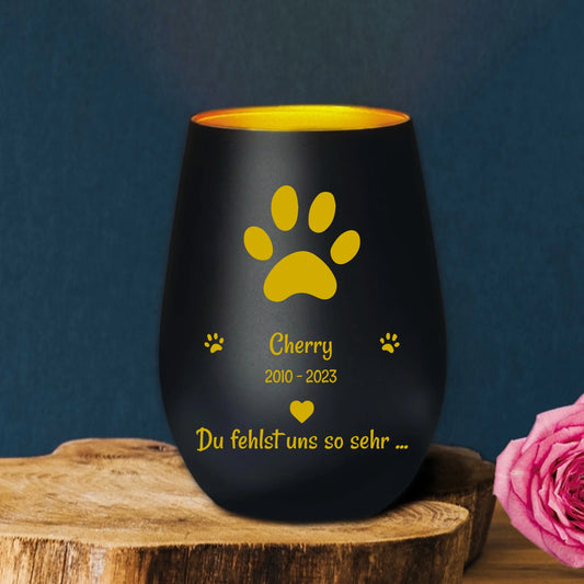 Personalisiertes Trauerlicht - Du fehlst uns mit Hund
