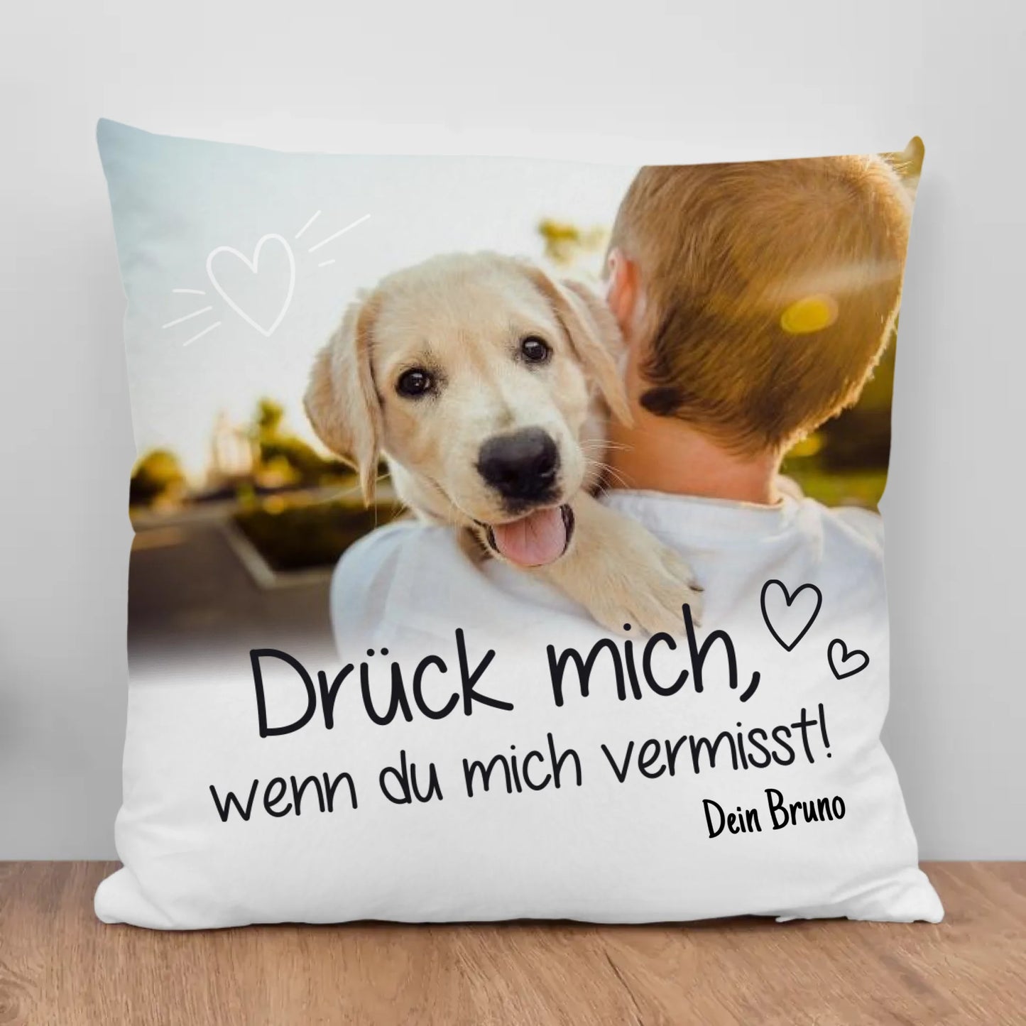 Personalisiertes Kissen - Drück mich, wenn du mich vermisst mit Hund