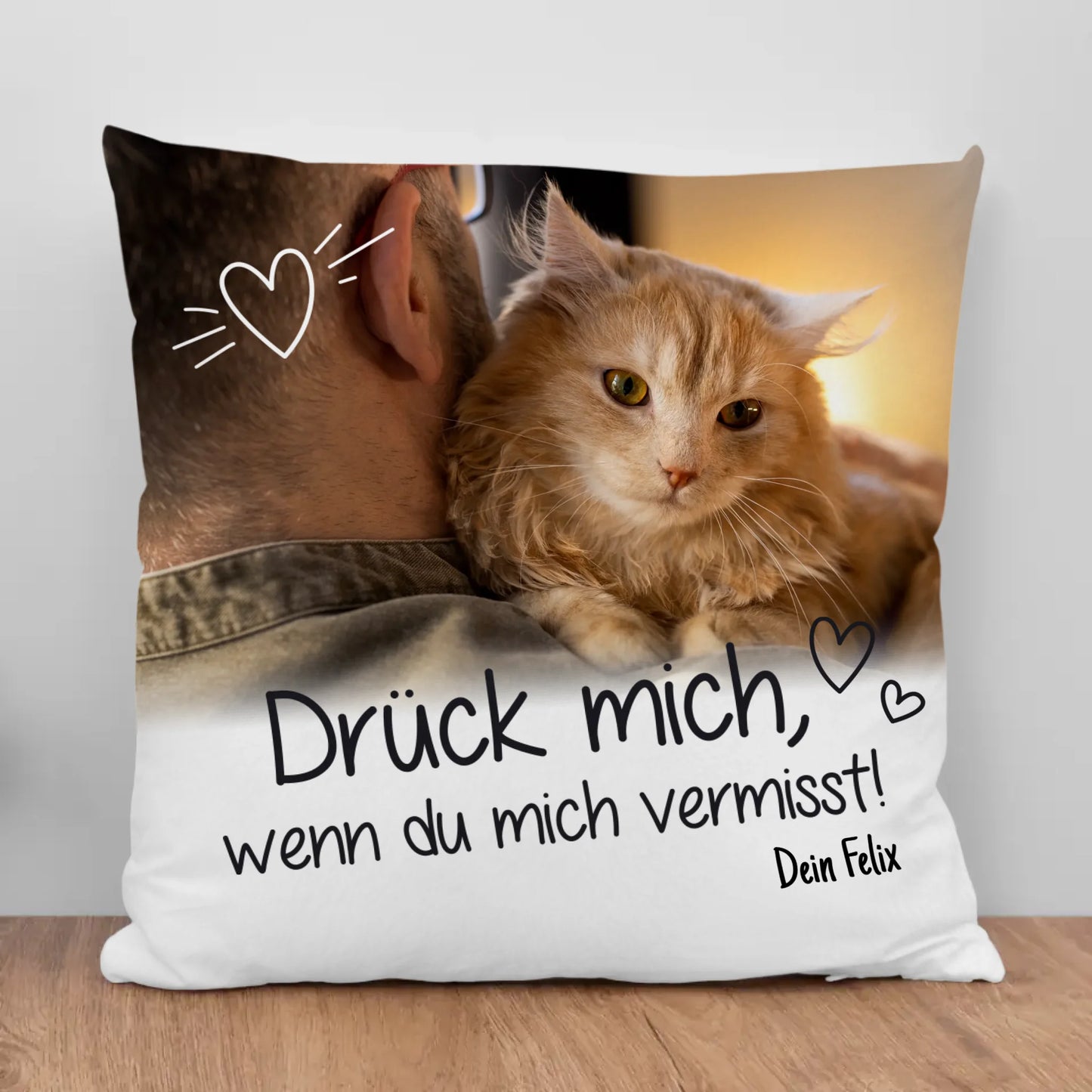 Personalisiertes Kissen - Drück mich, wenn du mich vermisst mit Katze