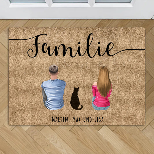 Personalisierte Fußmatte - Pärchen mit Katze