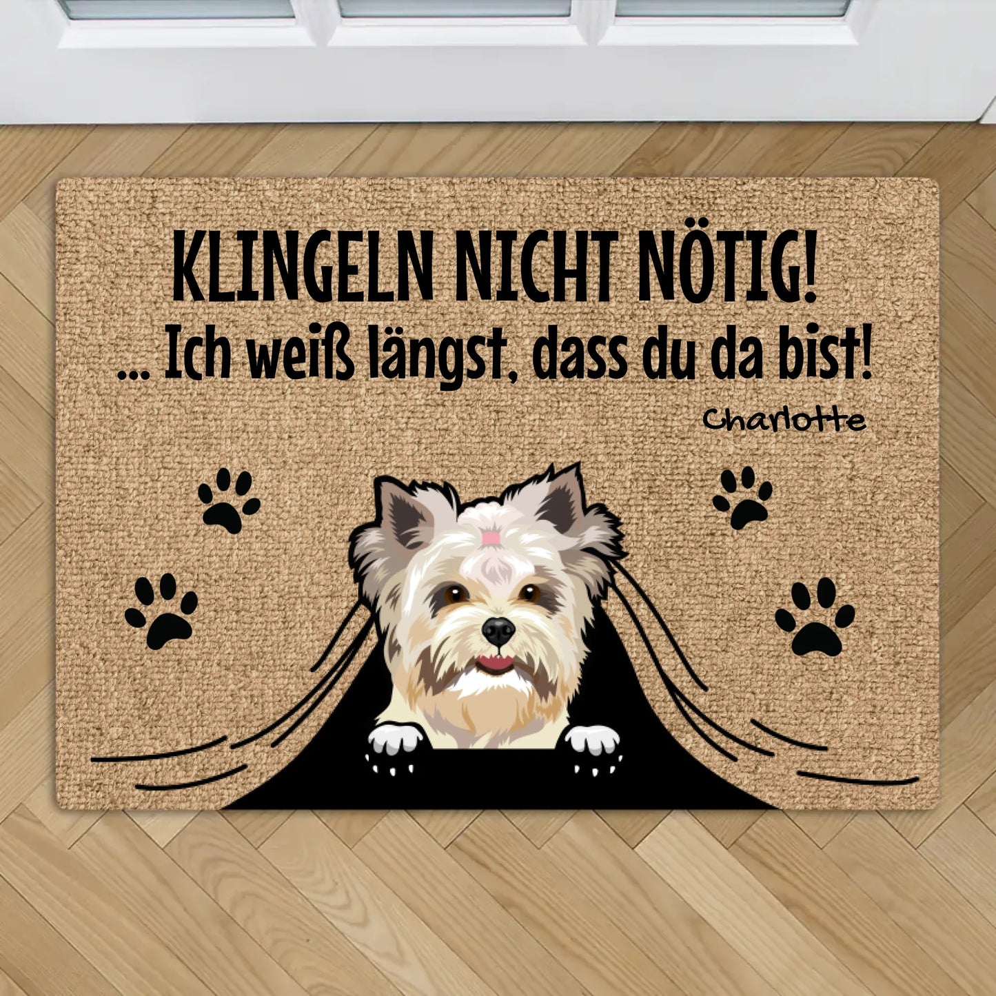 Personalisierte Fußmatte - Klingeln nicht nötig mit Hund