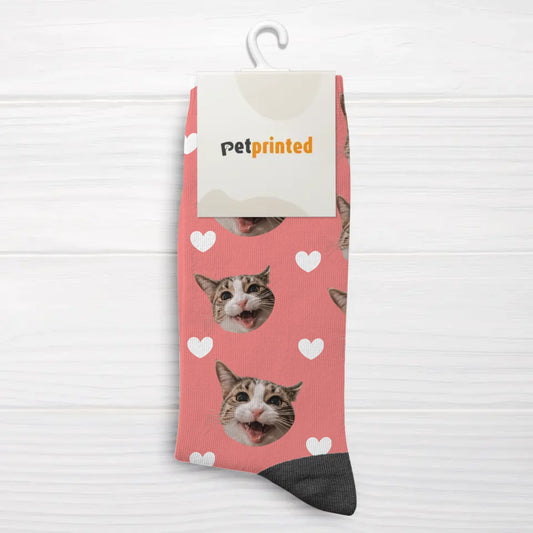 Personalisierte Socken - Herzmuster mit Katze