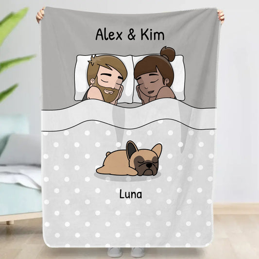 Personalisierte Decke - Kuschelzeit Paar mit Hund