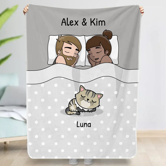 Personalisierte Decke - Kuschelzeit Paar mit Katze