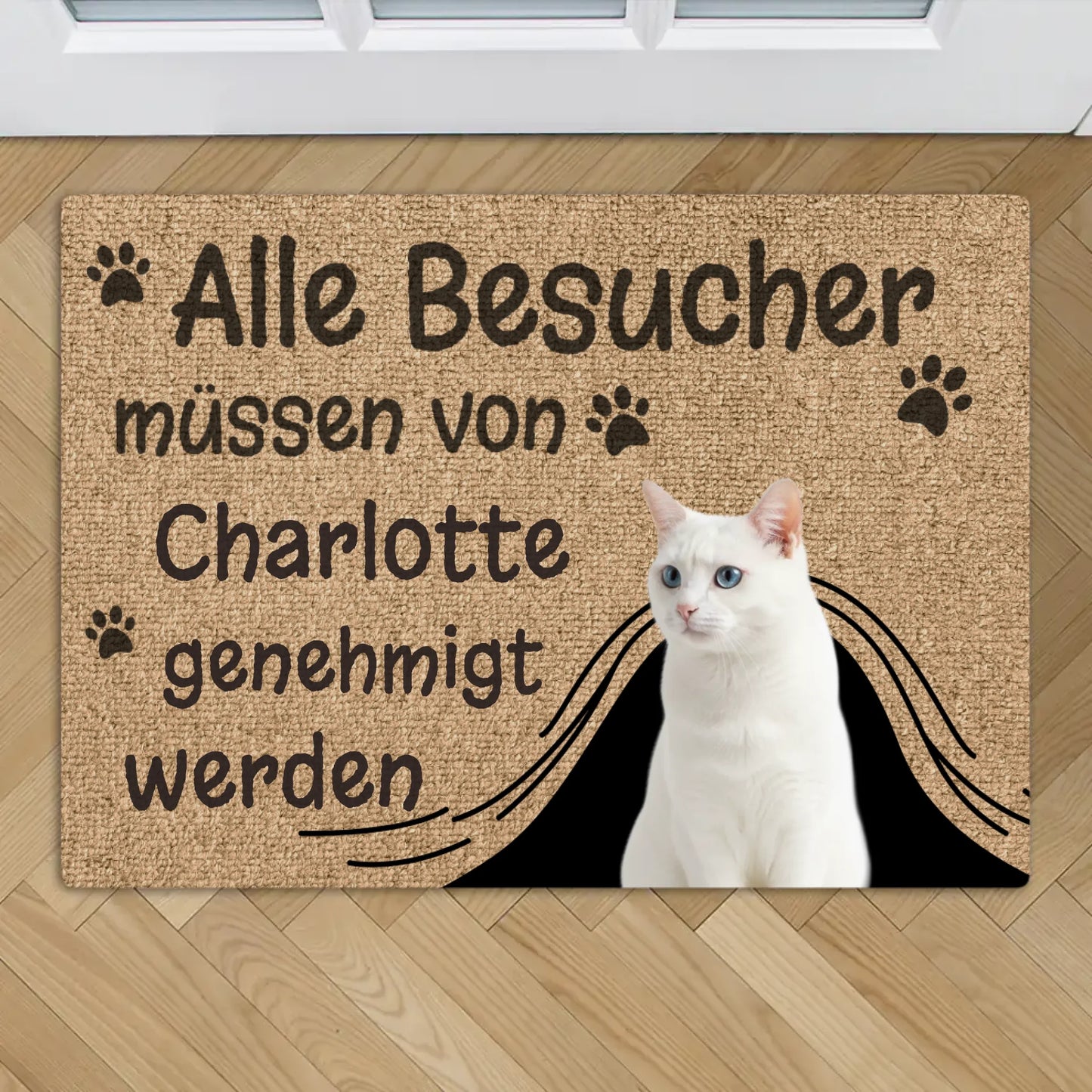 Personalisierte Fußmatte - Besuch genehmigt mit Katze