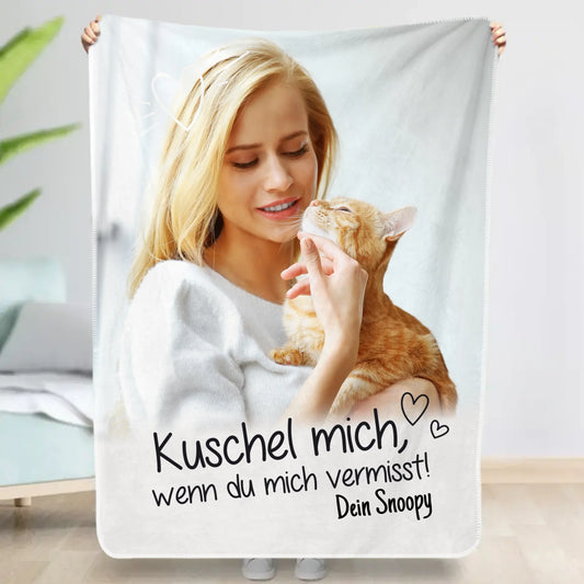 Personalisierte Decke - Kuschel mich, wenn du mich vermisst mit Katze