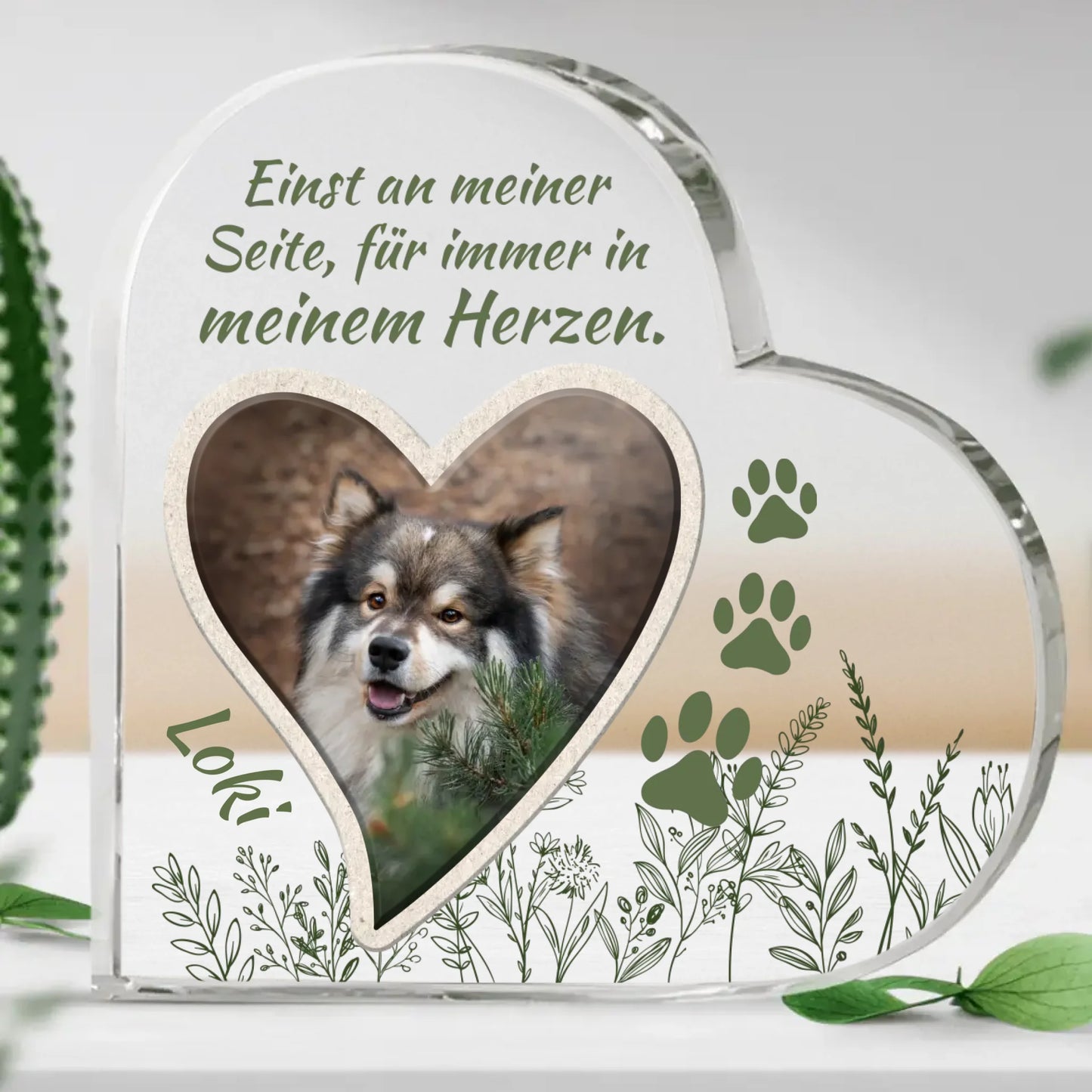 Personalisiertes Glasherz - Einst an meiner Seite mit Hund