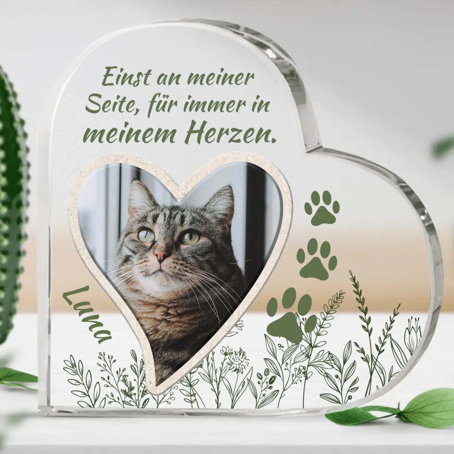 Personalisiertes Glasherz - Einst an meiner Seite mit Katze