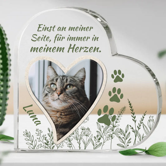Personalisiertes Glasherz - Einst an meiner Seite mit Katze