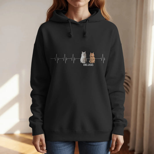 Personalisierter Hoodie - Herzschlag mit Katze