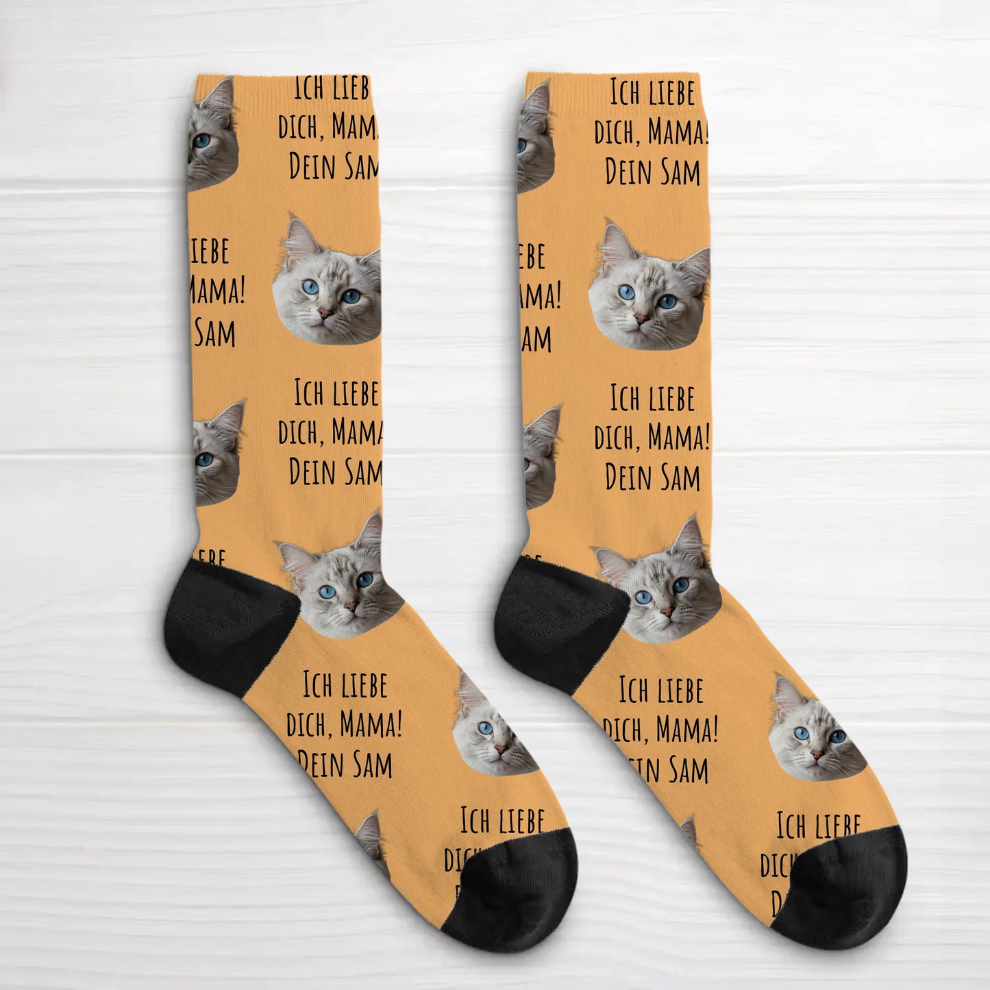 Personalisierte Socken - Dein Foto mit Text mit Katze