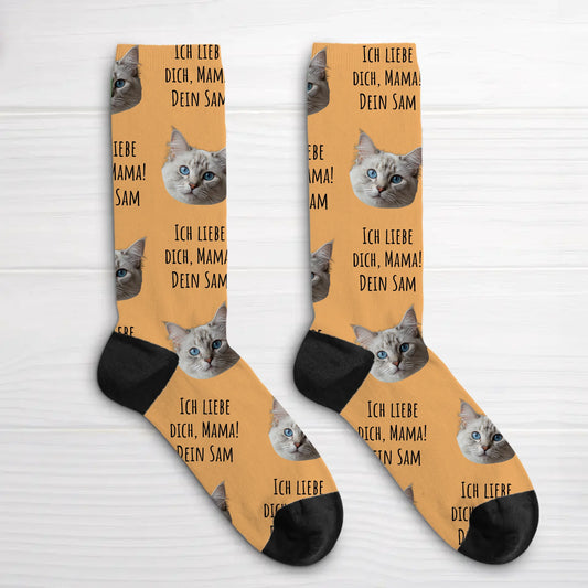 Personalisierte Socken - Dein Foto mit Text mit Katze