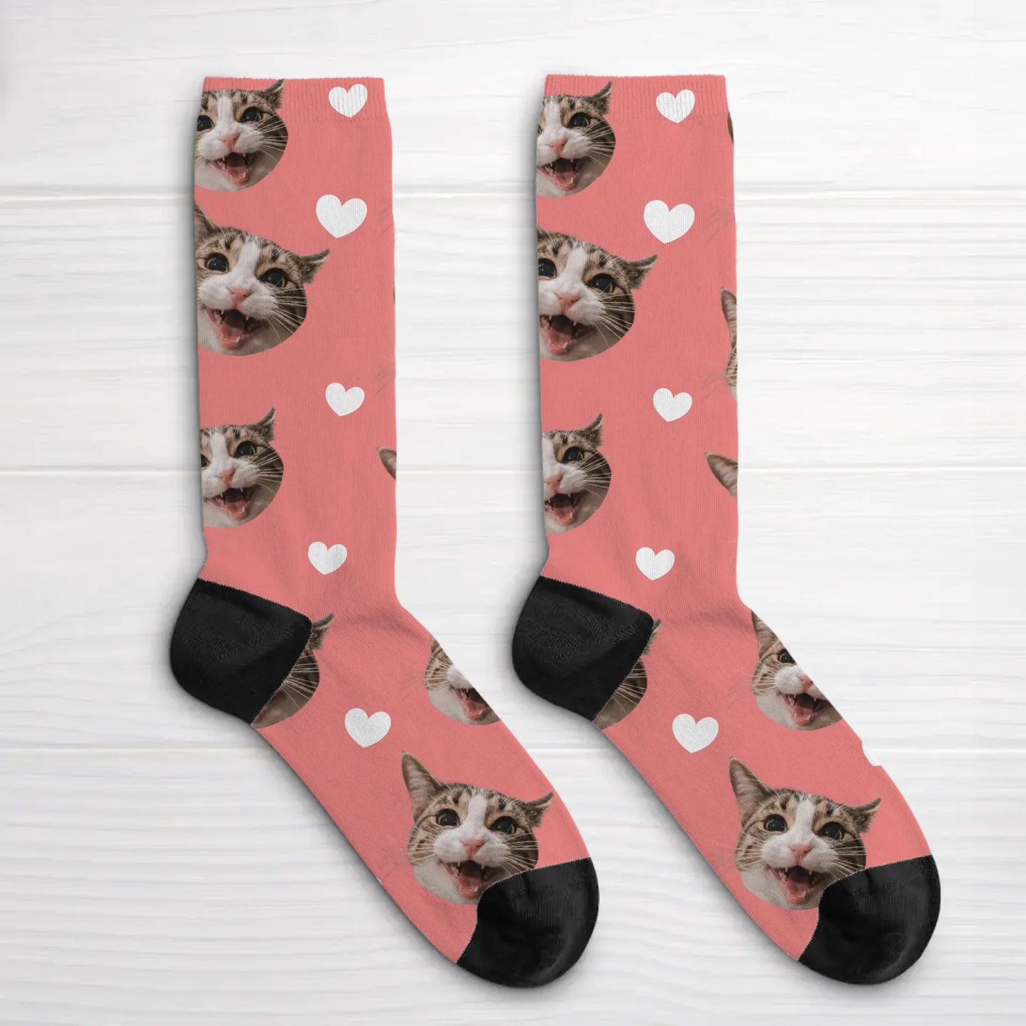Personalisierte Socken - Herzmuster mit Katze