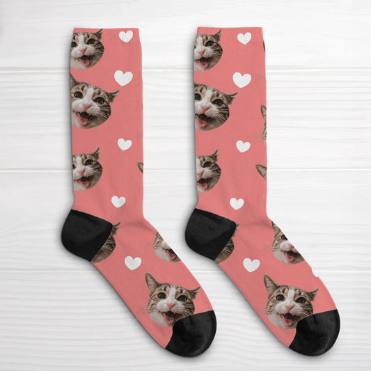 Personalisierte Socken - Herzmuster mit Katze
