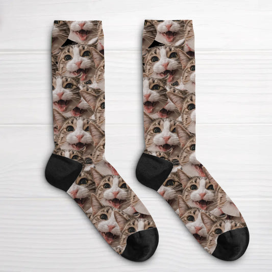 Personalisierte Socken - Wildes Fotomuster mit Katze