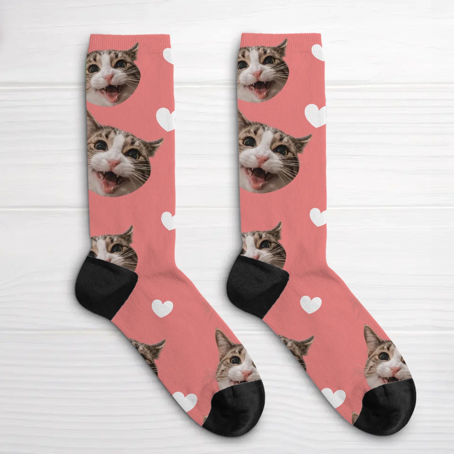Personalisierte Socken - Herzmuster mit Katze