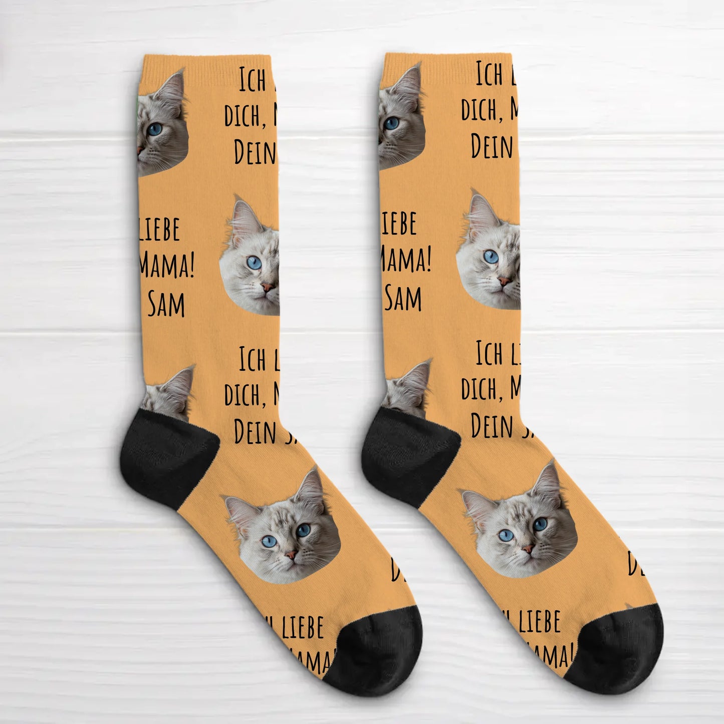 Personalisierte Socken - Dein Foto mit Text mit Katze