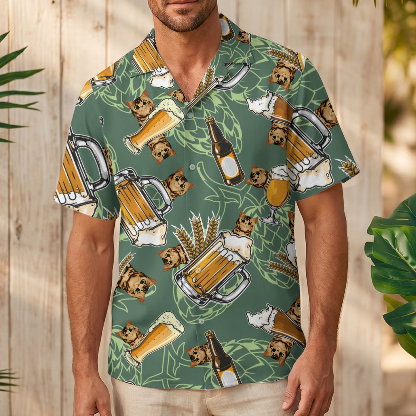 Personalisiertes Hawaiihemd - Bier mit Haustieren