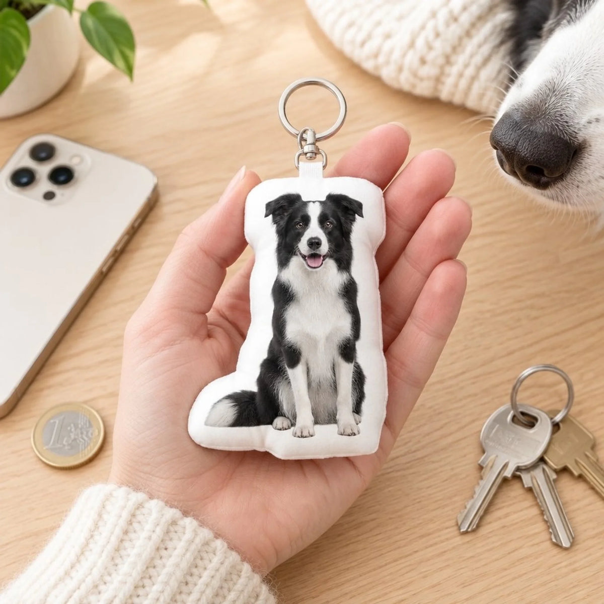 Personalisierte Form Schlüsselanhänger - Dein Foto mit Hund - in der Handfläche - Pet Printed