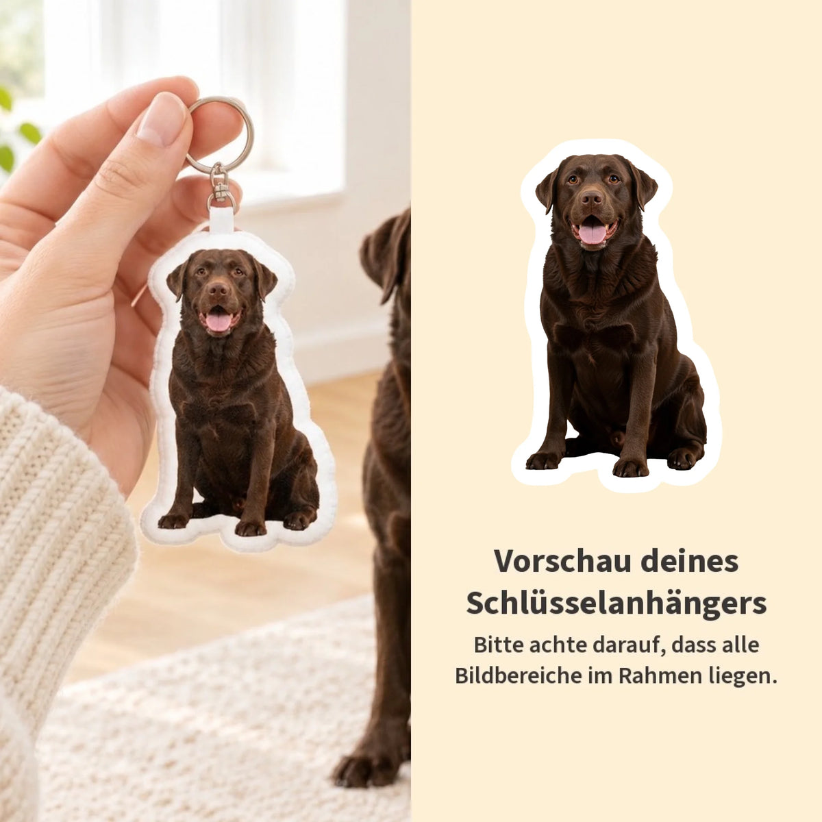 Personalisierte Form Schlüsselanhänger - Dein Foto mit Hund - Vorschau - Pet Printed